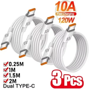 1/3Pcs 10A Cable 120W Super Fast Charging Type C To Type C Cable Highspeed Data Transfer For iPhone Samsung Xiaomi Charger Cable