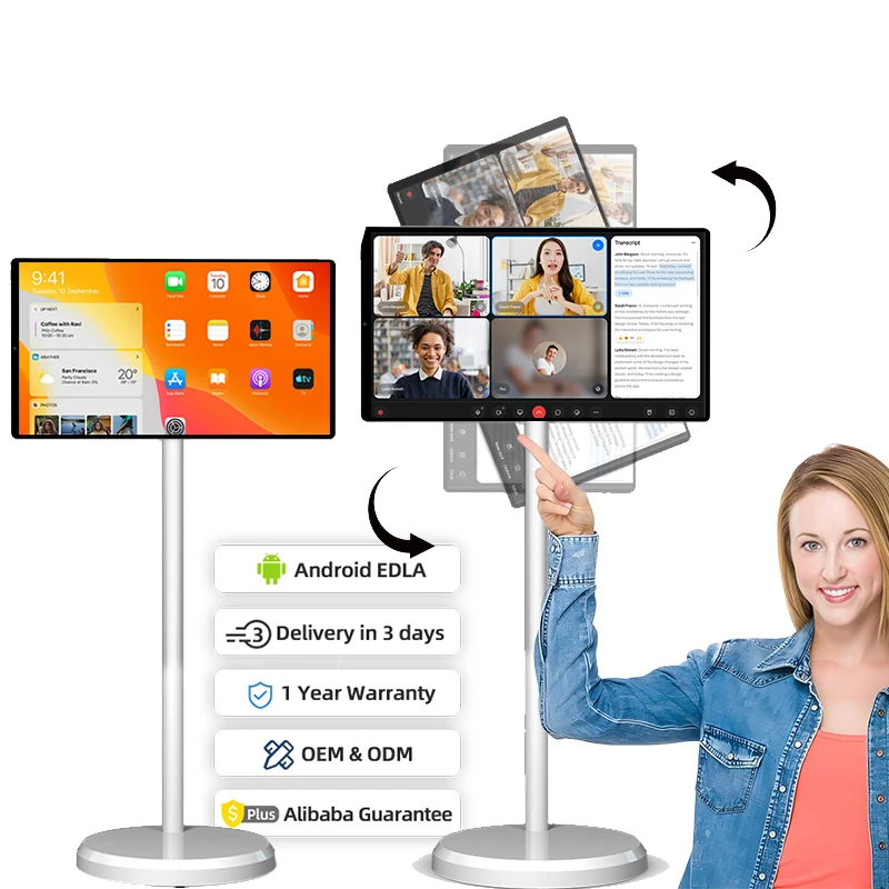 Wholesale Indoor Intelligent Led Display Touch Screen Smart Tv 21.5 Inch Mobile Tv Interactive Smart Portable Tv On Wheels