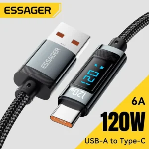Essager 120W USB Type C Cable Fast Charging USB C Charger Cord For For iPhone 15 14 13 12 Huawei With Led Digital Display Cable