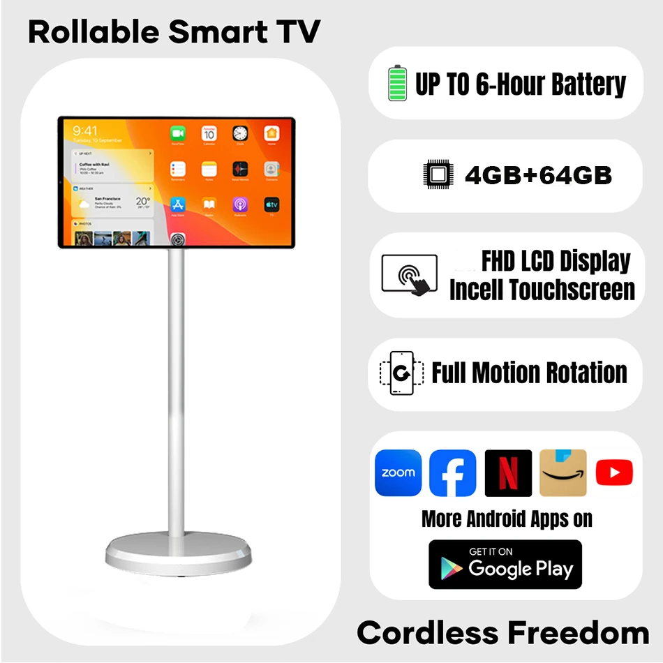 Wholesale Indoor Intelligent Led Display Touch Screen Smart Tv 21.5 Inch Mobile Tv Interactive Smart Portable Tv On Wheels - Image 4