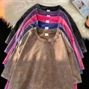 230G Cotton American Large Size T Shirts Men Summer Vintage Clothes Washed Tees Casual Short Sleeve Basic Male Tops