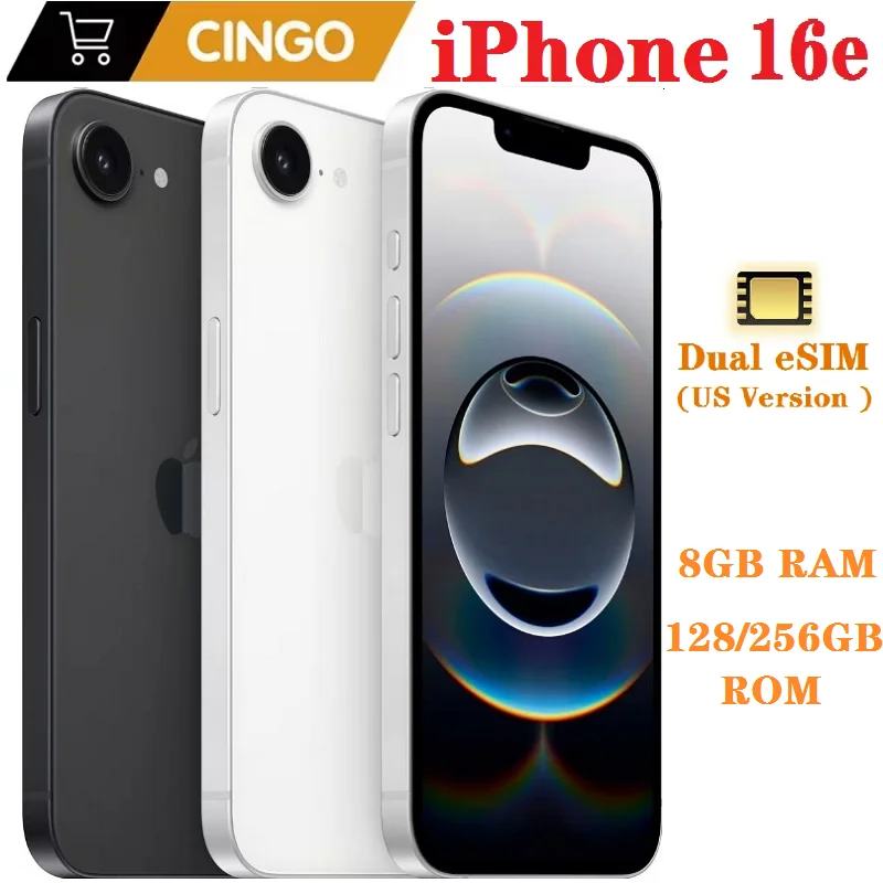 Original Used Apple iPhone 16e 128GB/256GB Dual e-SIM 6.1'' A18 Hexa-Core 5G Face ID iphone 16 e cellphone