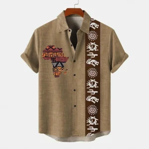 Men's summer Hawaiian casual fashion social beach style short sleeved printed loose retro vacation shirt