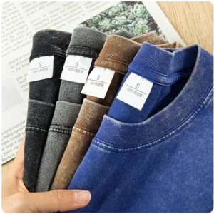 Washed And Distressed 230g Heavyweight Cotton Short Sleeved T-shirt Versatile Men Women Summer Solid Color Loose T Shirts Top