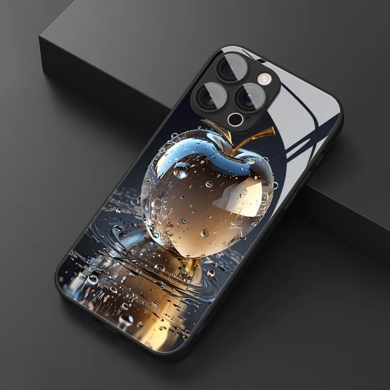 Luxury Waterdrop Crystal For Apple Glass Material Phone Case For iPhone 17 16 15 14 Pro Max 13 12 11 16E 17Air 7 Plus XS X Cover