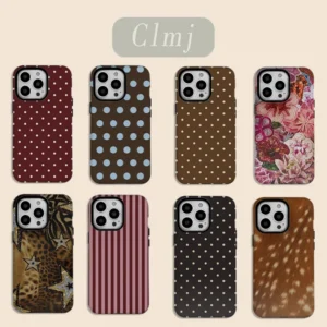 luxury Ins Brown Red Polka Dots Phone Case for iPhone 17 16 15 14 13 12 11 X XS XR XSMAX 7 8 Air Pro Max Plus Double-layer Cover