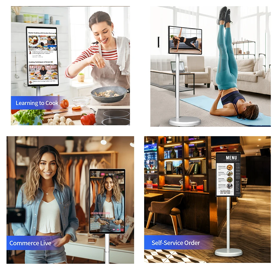 Wholesale Indoor Intelligent Led Display Touch Screen Smart Tv 21.5 Inch Mobile Tv Interactive Smart Portable Tv On Wheels - Image 5