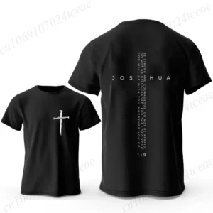 Be Strong and Courageous Bible Verse Tee, Minimalist Cross Christian Shirt T-Shirts, Inspirational Scripture Tops Gift for Faith