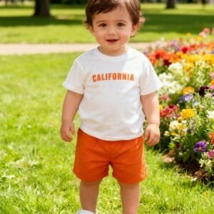 2pcs European And American Baby Boys Two-Piece Set Summer Baby Infant Toddler Short Sleeve Shorts Set 'GALIFORMIA' 'LOS ANGELES' Letter Baby Boy Summer Casual Short Sleeve Top + Summer Solid Color Easy Elastic Waist Shorts Summer 0-1-2-3 Years Old 6