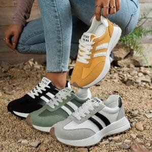 Women's Casual Sneakers 2025 New Hot-Selling Style, Green Fashion Trendy Platform Height-Increasing Shoes, Versatile Comfortable Mustard Yellow and White Black Multi-Color Options, Sports Casual Shoes, Women Shoes