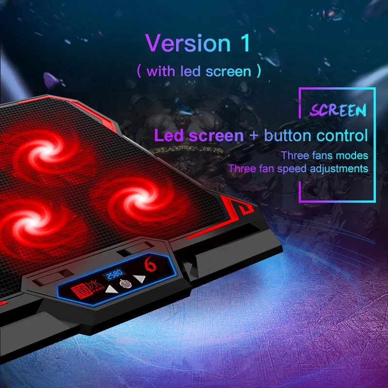 COOLCOLD 17inch Gaming Laptop Cooler Six Fan Led Screen Two USB Port 2600RPM Laptop Cooling Pad Notebook Stand For Laptop - Image 3