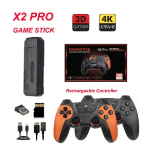 X2 Pro Retro Game Console Stick 4K 3D Wireless Controllers HD Output Rechargeable Controller 64G/128G 40000+ Games