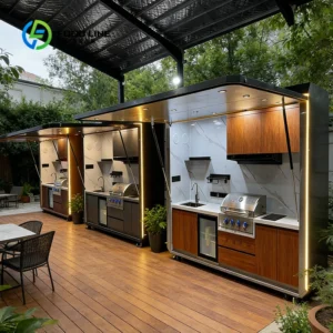 Customized Portable Outdoor Kitchen Station With Stainless Steel Bbq Grill Sink Refrigerator For Patio Catering Events