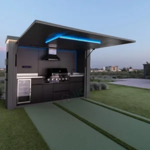 Customizable Aluminum-Framed Outdoor Kitchen with Sink, Grill & Fridge for Camping & Backyard Entertaining