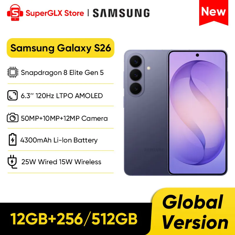 2026 New Samsung Galaxy S26 5G Smartphone Snapdragon 8 Elite Gen 5 6.3 "Dynamic 120Hz AMOLED 2X Screen 4300mAh Battery IP68 NFC