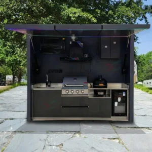 Customizable Mobile Outdoor Kitchen with BBQ Grill, Fridge & Storage for Tailgating & Outdoor Events