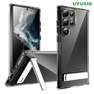 UYUXIO Kickstand Clear Mobile Phone Case for Samsung Galaxy S26 S25 Ultra Plus S24 S23 FE S22 Stand Cases Back Cover with Holder