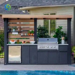 Customized Portable Stainless Outdoor Kitchen Station with Sink & Storage Trolley Weather Resistant for BBQ Camping Catering