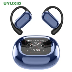 UYUXIO Open Ear Bone Conduction Headphones BT 5.4 Wireless Earbuds with Digital Display 60H Playtime IPX7 Waterproof Earphone